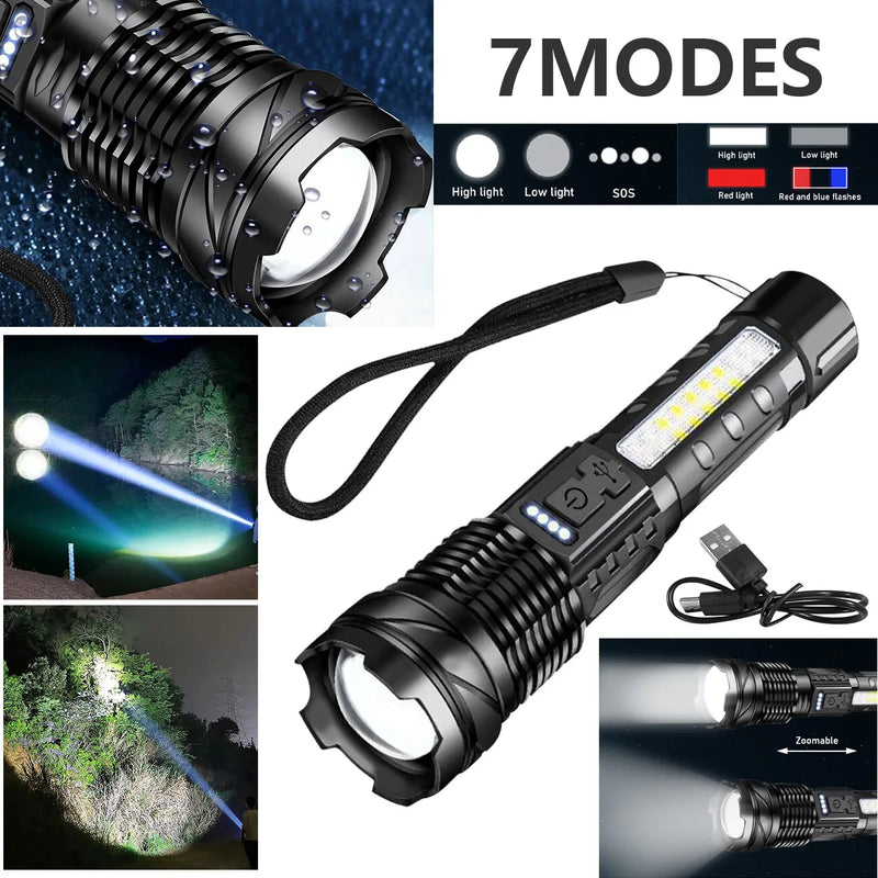 USB Rechargeable LED Flashlight Adjustable Focus Camping Hiking Outdoor Flashlight Work light (US Logistics For USPS/DHL/Fedex/UPS. No designated logistics accepted，TK/TMEU only For self-pickup）