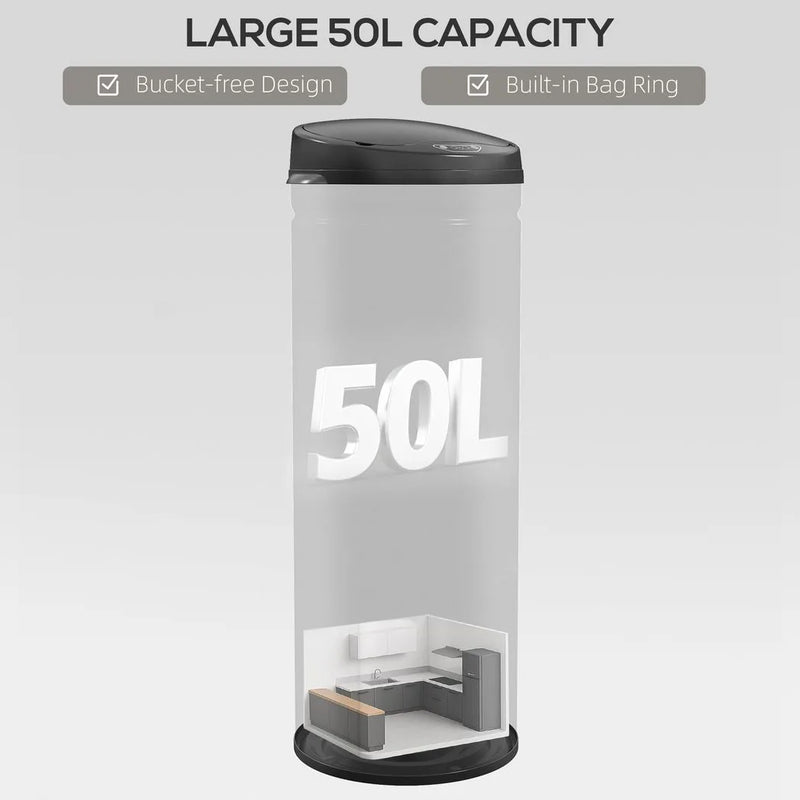 HOMCOM 50L Stainless Steel Sensor Bin - Black