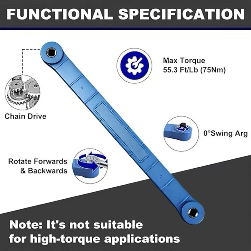 15.4-inch offset extended wrench—a versatile extended wrench set for confined spaces, featuring 1/2-inch, 1/4-inch, and 3/8-inch drive adapters-blue