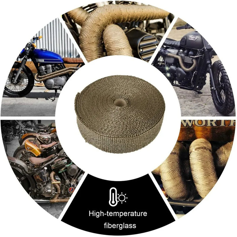 20M Titanium Gold Heat Wrap Tape Exhaust Insulating Downpipe Manifold +20 Ties