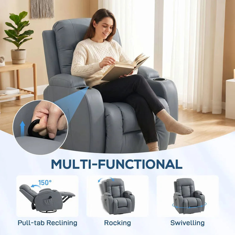 HOMCOM Massage Recliner Armchair, PU Leather Recliner Chair, Grey