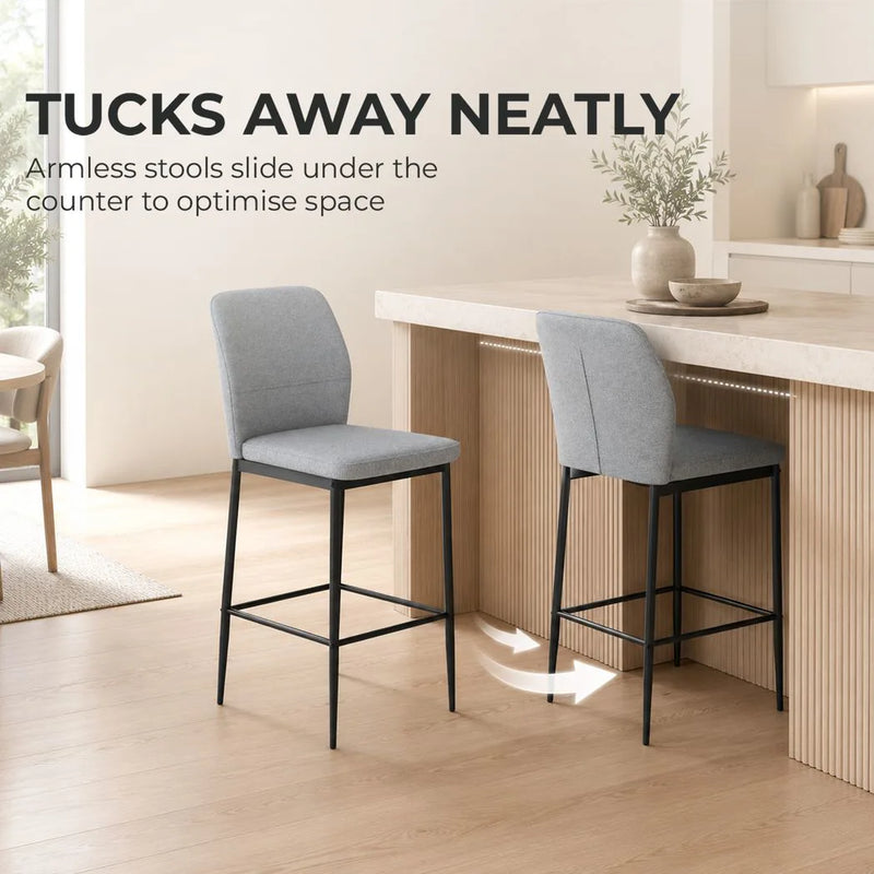 HOMCOM Modern Tall Chairs, Set of 2 Velvet Bar Stools with Footrest and Backrest, Kitchen & Living Room Stools, Grey