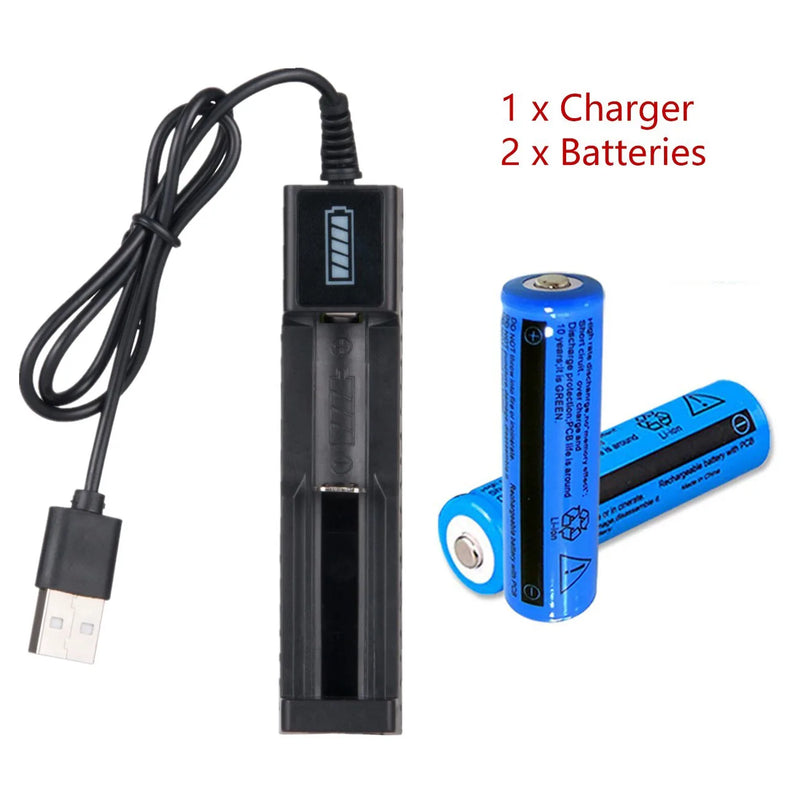 2PCS 18650 Rechargeable Batteries + 1PCS USB Charger Set For Flashlights Headlamp (US Logistics For USPS/DHL/Fedex/UPS. No designated logistics accepted，TK/TMEU only For self-pickup）