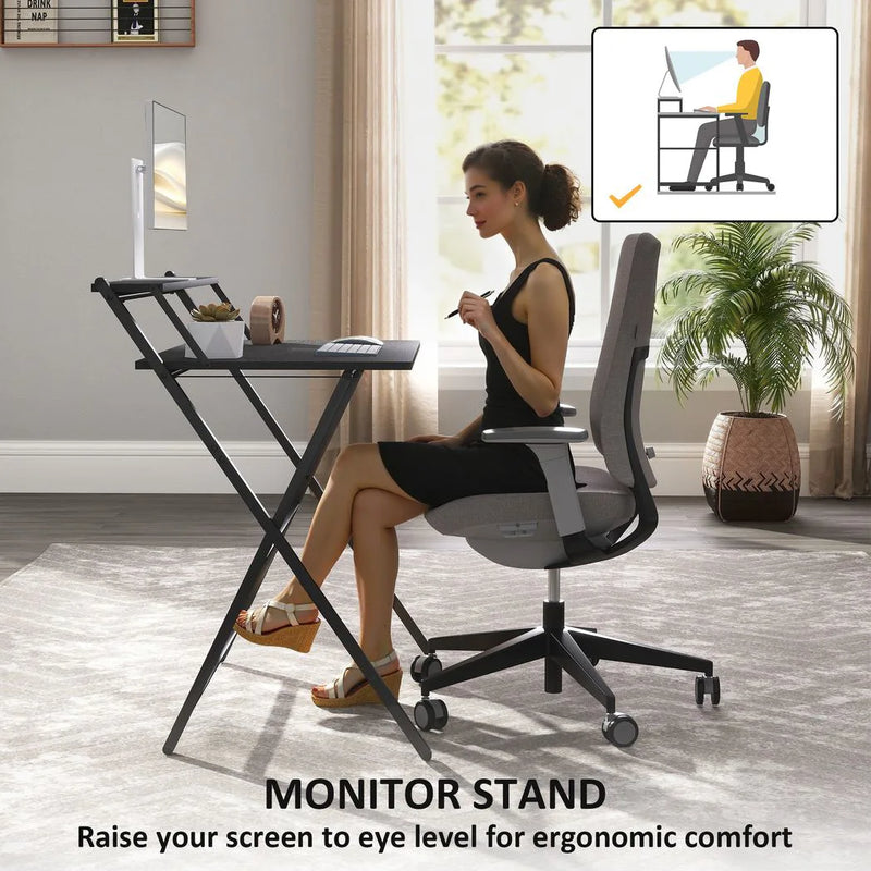 HOMCOM 81.5 cm Folding Computer Desk with Monitor Shelf - Black