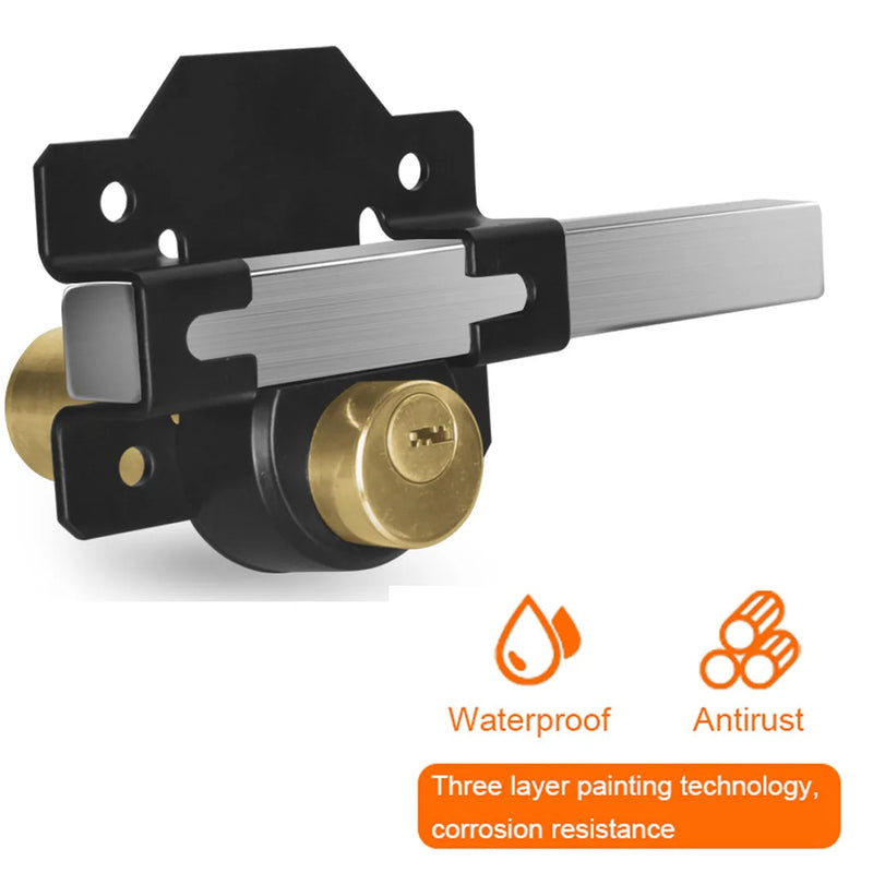 70mm Both Sides Gate Lock Garden Security Double Long Throw Bolt Rim Lock 5 Keys