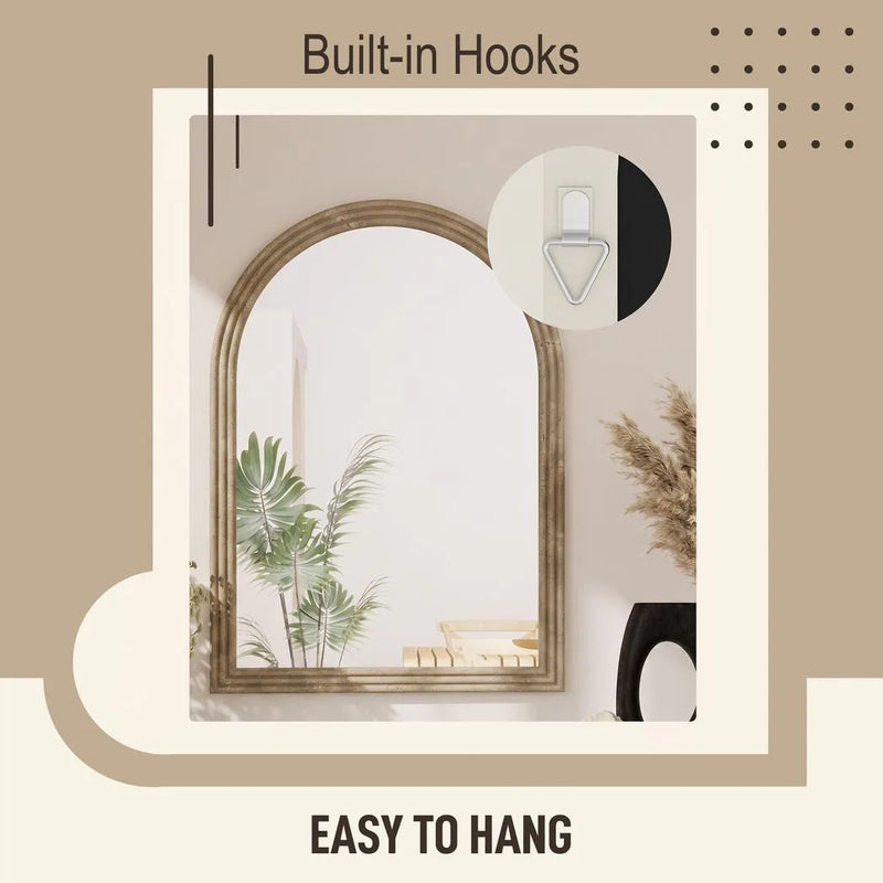 HOMCOM Modern Wall-Mounted Mirror, Arched Wall Mirror with Grooved Edge for Living Room, Entryway, Hallway, Brown