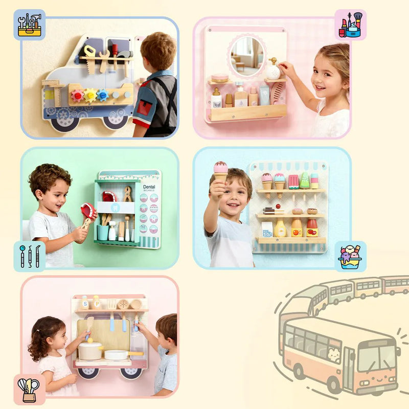 AIYAPLAY Wooden Busy Board, 5 in 1 Activity Wall Panels for Kids 3 Years, for Daycare, Playroom, Home