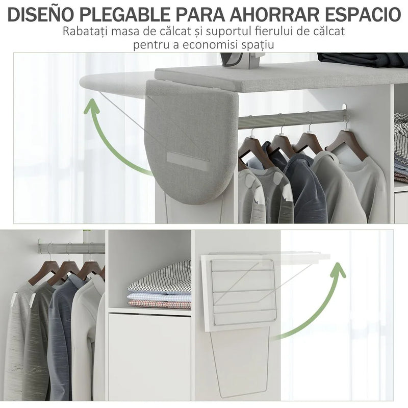 HOMCOM Rolling Ironing Board Cabinet, Foldable Ironing Station with Storage, Wheels for Home, Laundry Room, White