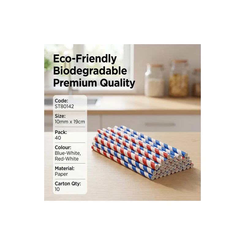 Biodegradable Smoothie Paper Straws, Pack Of 40