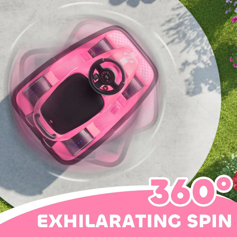 AIYAPLAY Kids Bumper Car, 360° Rotation Spin Electric Waltzer Car with LED Lights, Music for Ages 3-8 Years Old, Pink