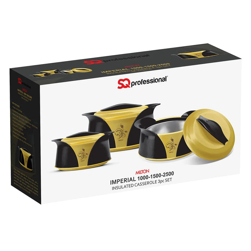 Imperial Insulated Casserole Set 3 Pieces 1.0 1.5 2.5 Litre Black Yellow Gold