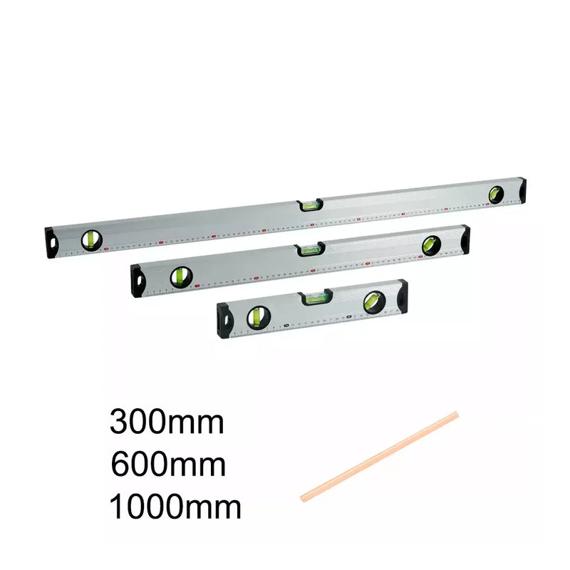 MAGNETIC 3 PIECE BUILDERS BUILDING SPIRIT LEVEL SET - 300, 600, 1000mm Yellow/Silver-Yellow + Pencil