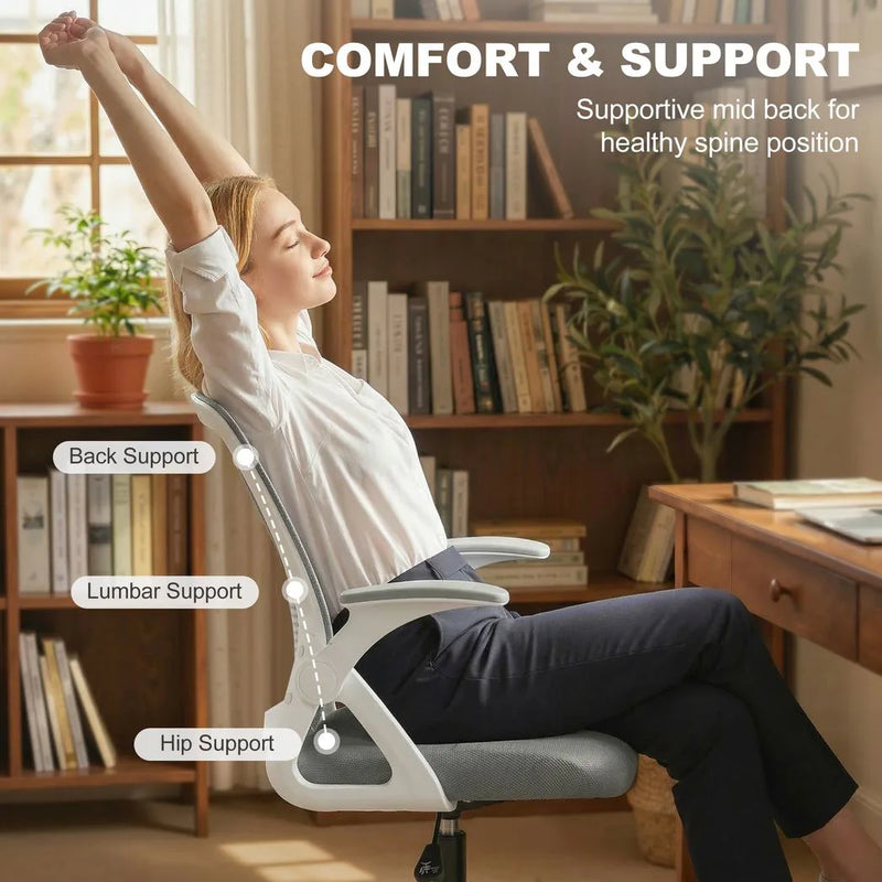 HOMCOM Painting Chair, Mesh Computer Desk Chair with Flip-up Armrests, Grey