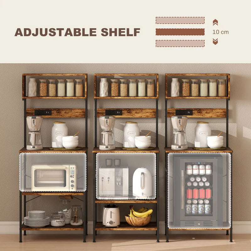 HOMCOM Kitchen Storage Rack, Bakers Rack with Power Outlet, USB Charger, Rustic Brown