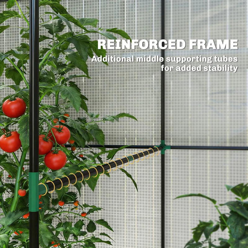 Outsunny Walk-in Greenhouse, Outdoor Tomato Greenhouse with Roll-up Door and Mesh Windows, PE Cover, 200 x 140 x 200cm, White