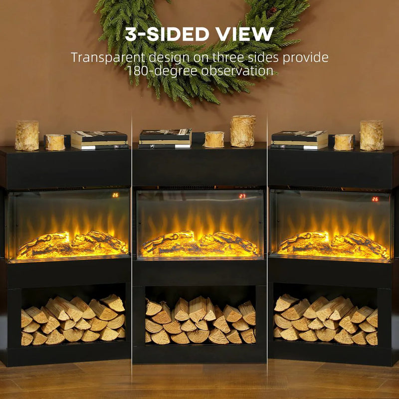 HOMCOM 19" Electric Fireplace with Surround, 3D Flame Effect, 6 Colours & 3 Brightness Levels, 1000W/2000W Black Electric Fire and Mantel Reach up to 30? Space with Remote & Timer, 3 Sided View