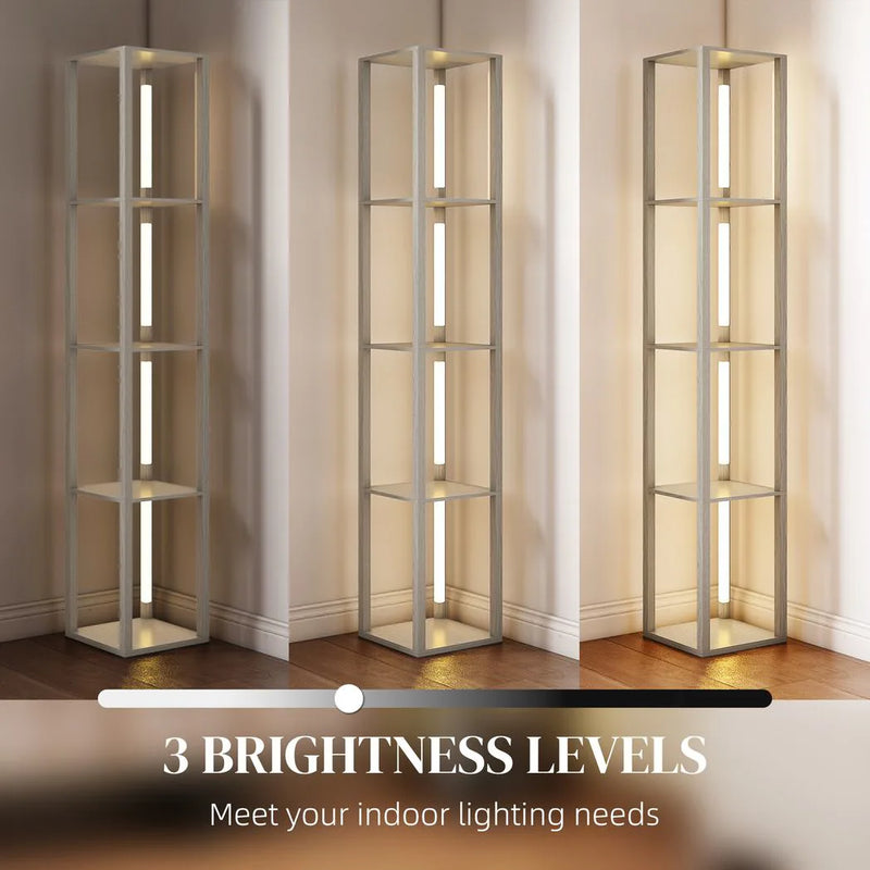 HOMCOM Floor Lamp with Shelves and 3 Brightness Levels - Oak