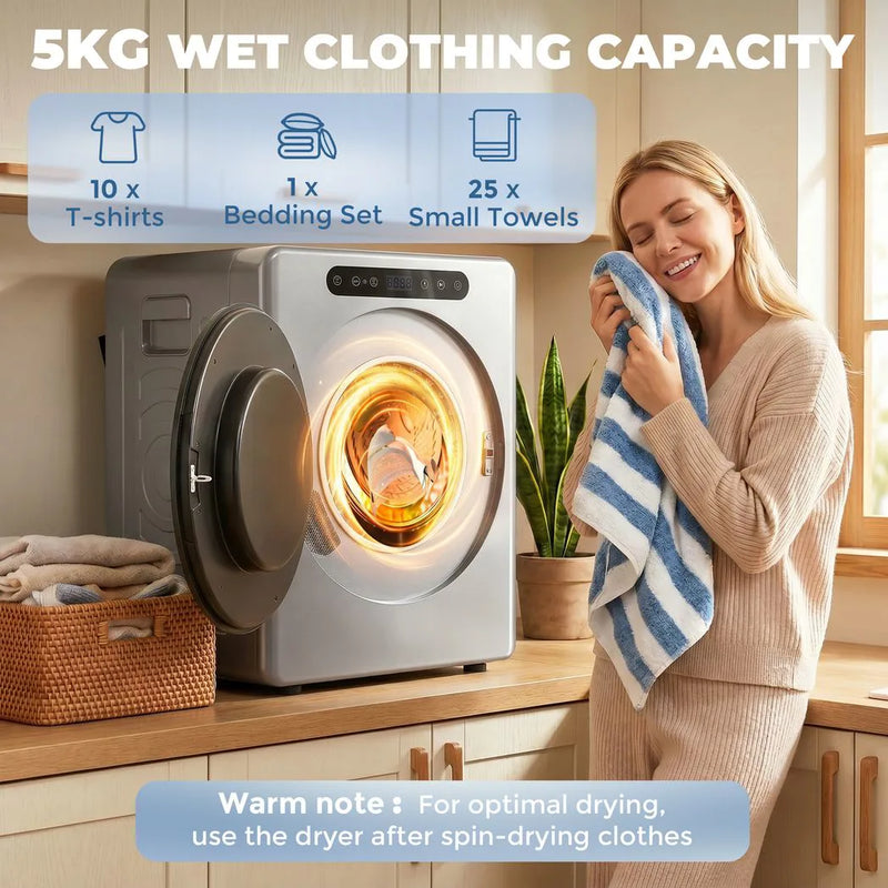 HOMCOM 5 kg Compact 40-60°C  Tumble Dryer - Silver Tone
