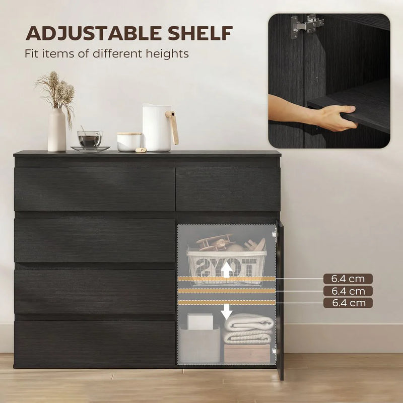 HOMCOM Modern Chest Of Drawers, 5 Drawer Dresser with Adjustable Shelf, Soft-Close Door, Black