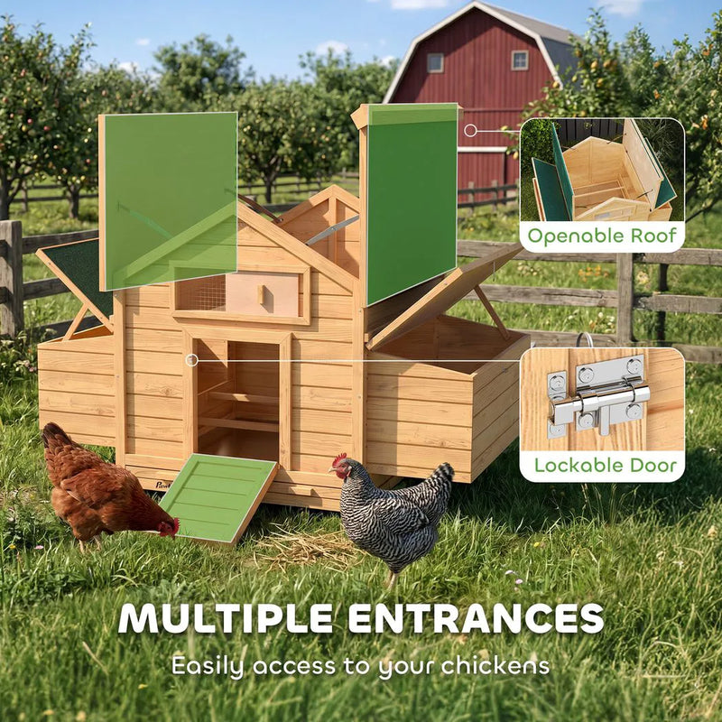 PawHut Chicken Coop, Wooden Outdoor Hen House with Nesting Box, Openable Waterproof Top, Pull-Out Tray, 150 x 100 x 97cm