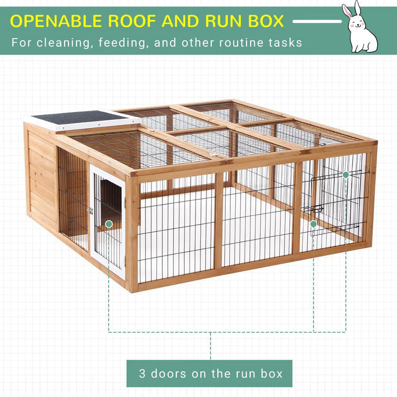 PawHut Rabbit Hutch Outdoor, Guinea Pig House, Bunny Run Cage with Openable Top for 1?2 Rabbits, 123 x 120 x 52cm, Yellow