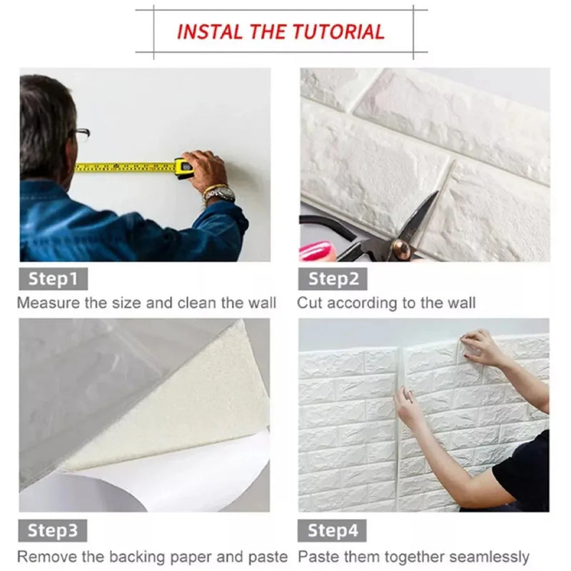 60PCS 3D Tile Brick Wall Sticker Self-adhesive Waterproof Foam Panel Wallpaper-white 30PCS