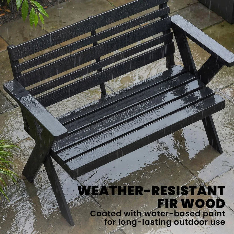 Outsunny 2 Seater Wooden Garden Bench, Slatted Patio Bench with Armrest and Backrest, Black