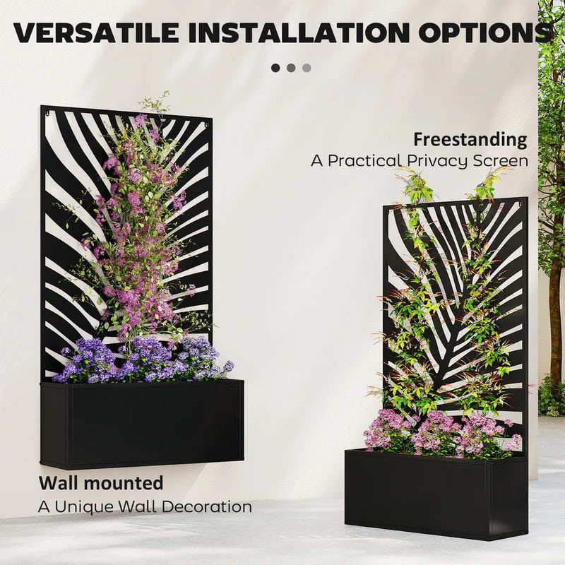 Outsunny Metal Garden Bed for Garden with Trellis, Wall Mounted or Freestanding Raised Planter with Privacy Screen