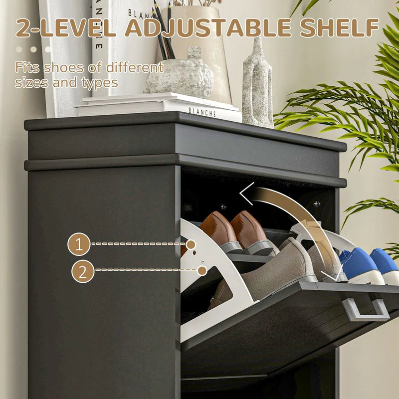 HOMCOM Two-Drawer Minimalistic 10-Shoe Cabinet - Black