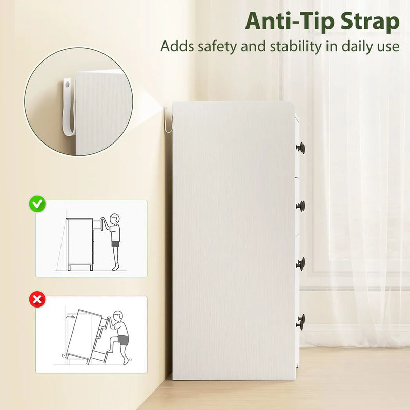 HOMCOM 4 Drawer Chest of Drawers, Modern Dresser for Bedroom, Storage Cabinet for Living Room Entryway, White Wood Effect