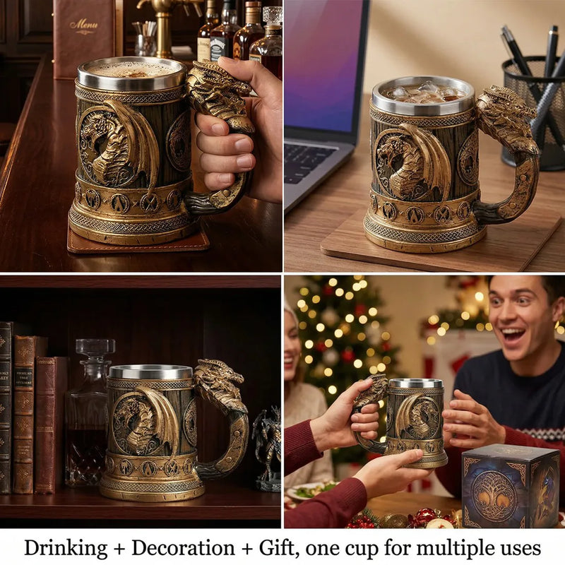Viking Beer Coffee Mug 550ml Nordic Stainless Steel Beer Retro Tankard Cup