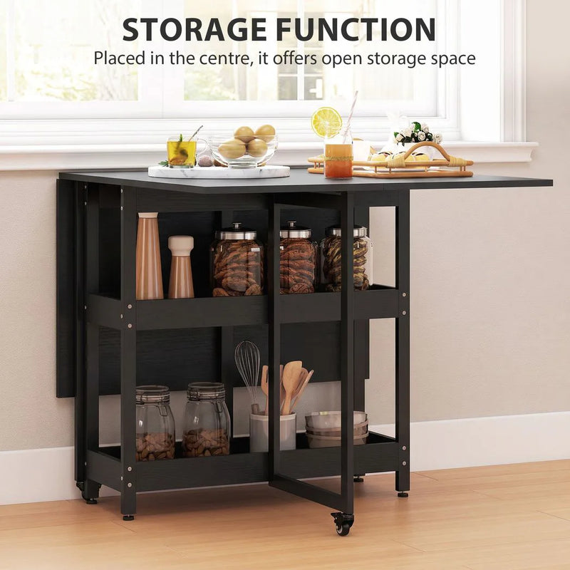 HOMCOM Four-Person Drop Leaf Table - Black Wood-Effect