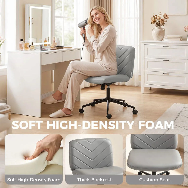 HOMCOM Home Office Desk Chair Height Adjustable Swivel Chair Cross Legged Wide Seat Swivel Wheels Grey