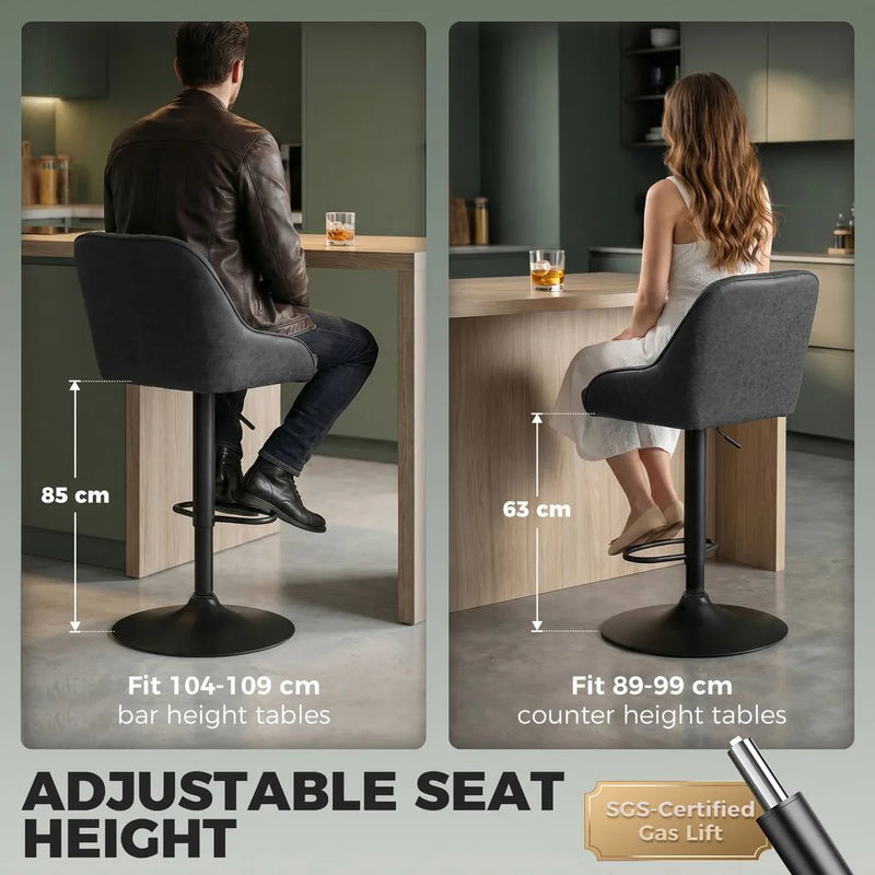 HOMCOM Bar Stools Adjustable Swivel Kitchen Chairs with Backrest Set of 2 for Kitchen Island Black