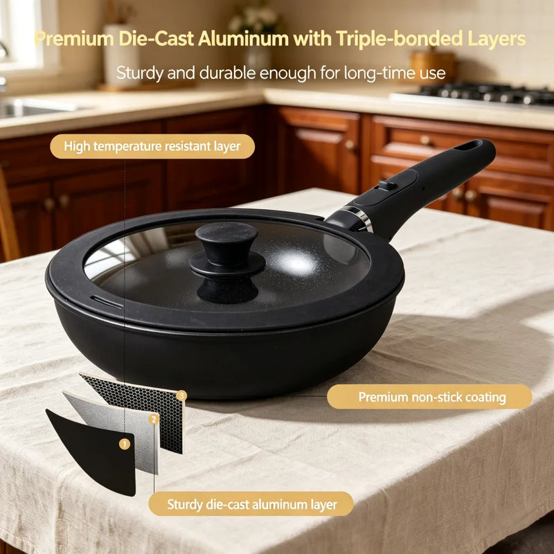 23-piece aluminum cookware set (7 pots, 2 lids, detachable handles)