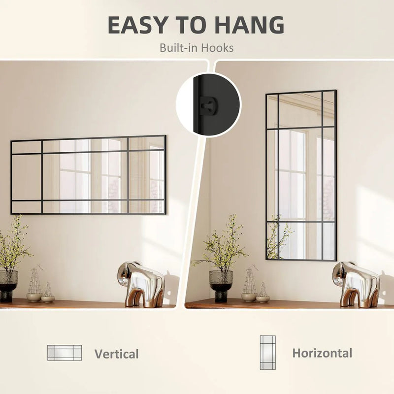HOMCOM Decorative Grid Wall Mirror, with Back Hooks - Black