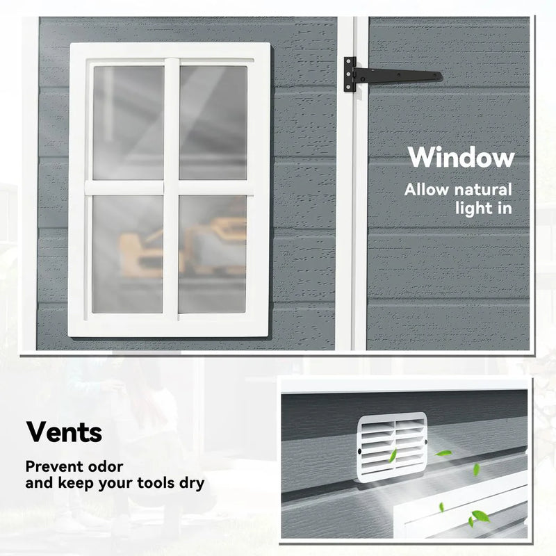 Outsunny 10 x 6 ft Resin Garden Shed, Outdoor Storage Shed with Floor, Windows, Lockable Doors and Vents, Grey