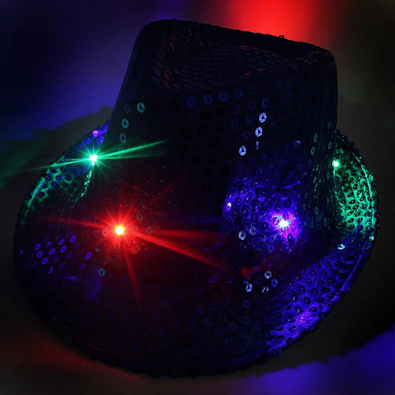 Light – Up Led Sequin Fedora Hat – Flashing Fancy Dress Party Accessory, Assorted Colours