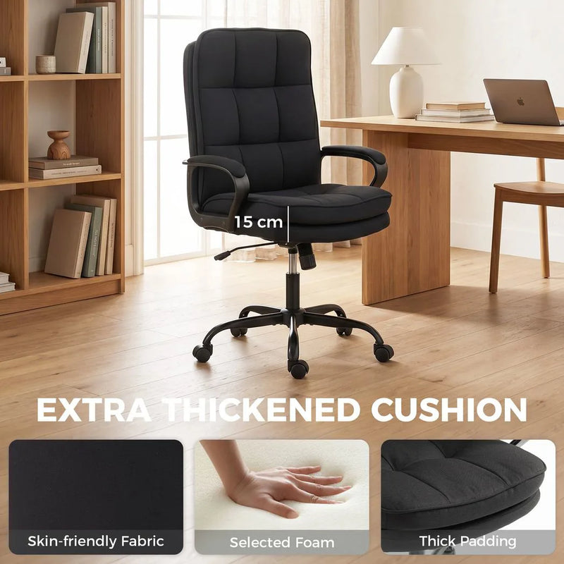 HOMCOM Double Padded Linen-Look Office Chair - Black