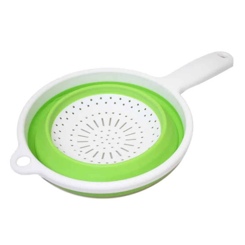Silicone Plastic Kitchen Collapsible Colander Strainer 3 Colours 2 In 1 Strainer