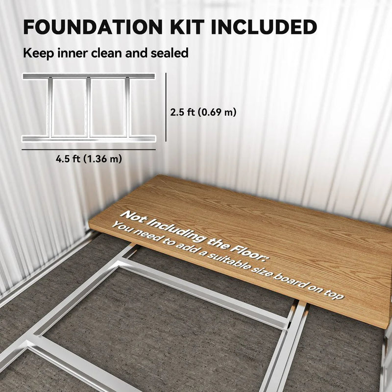 Outsunny Garden Metal Tool Storage Shed with Sliding Door, Sloped Roof and Foundation Kit, 152 x 132 x 188cm, Grey
