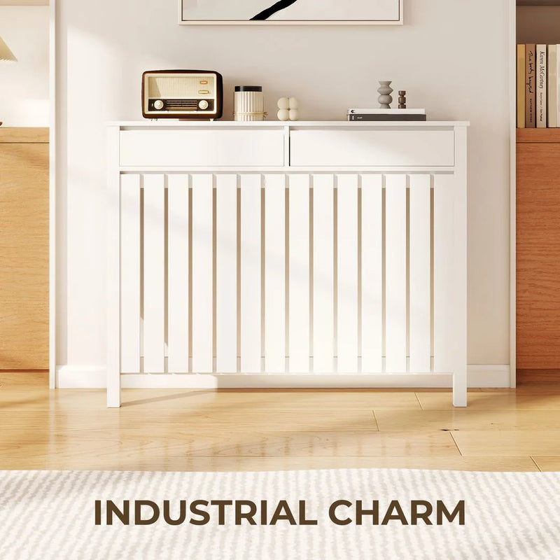 HOMCOM 93 x 119cm Rustic-Look Radiator Cover - White