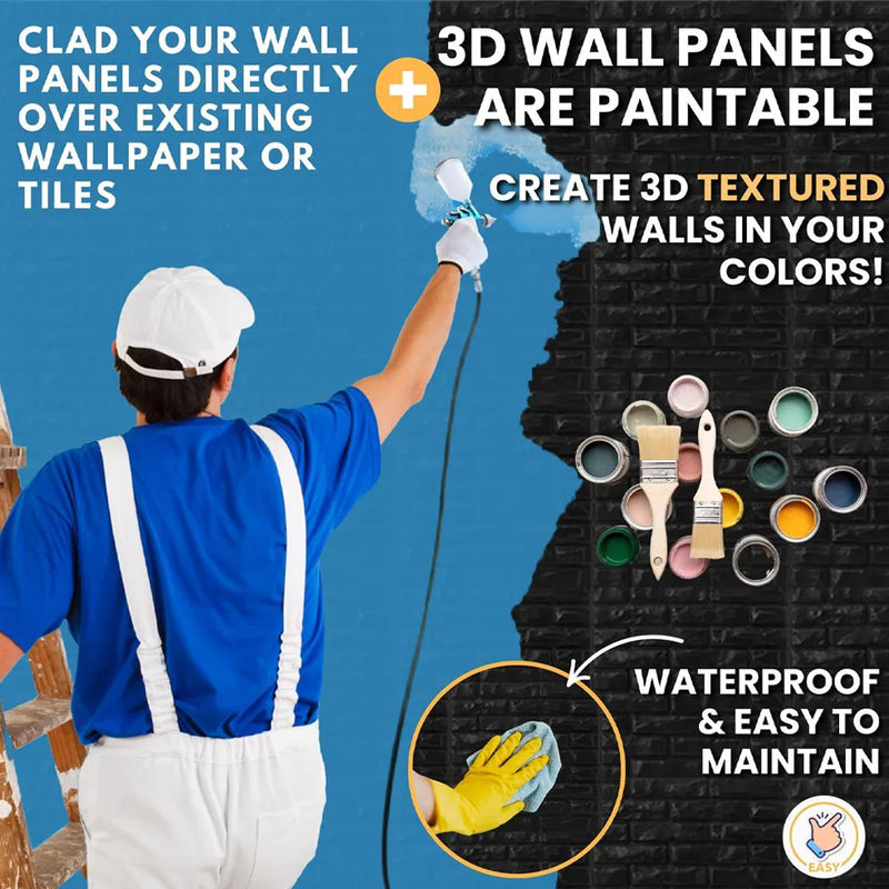 60PCS 3D Tile Brick Wall Sticker Self-adhesive Waterproof Foam Panel Wallpaper-Black 30PCS