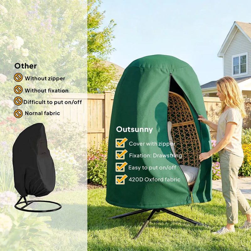 Outsunny 190 x F128cm Hanging Egg Chair Furniture Cover - Green
