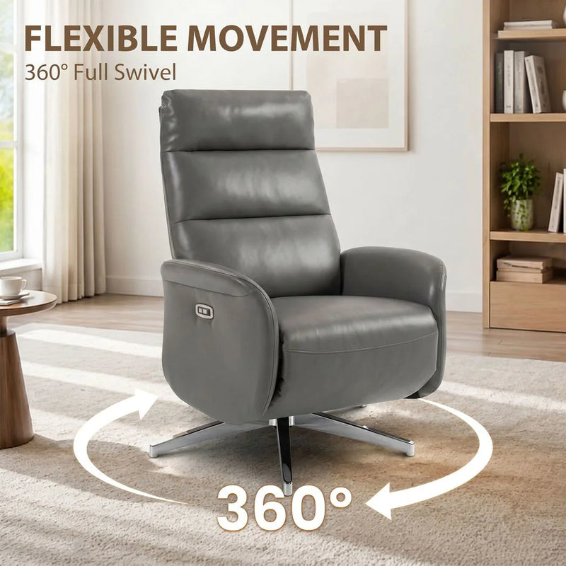 HOMCOM Power Recliner Chair, Swivel Electric Reclining Chair with Type C?, Recliner Armchair with Footrest, Dark Grey