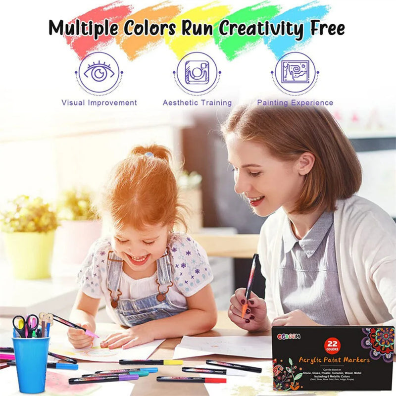 22 Colours Premium Acrylic Paint Marker Pens 0.7 MM Extra Fine Tip Rock Painting