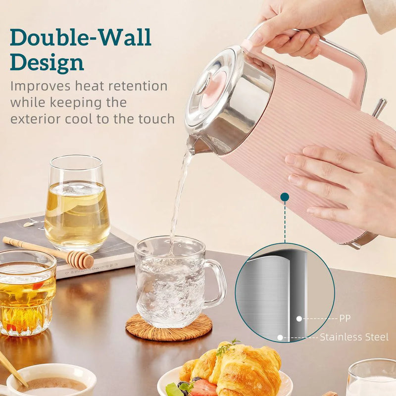 HOMCOM Electric Stainless Steel Kettle and Toaster Set, 3000W 1.7L UK Strix Thermostat Fast Boil Kettle Pink