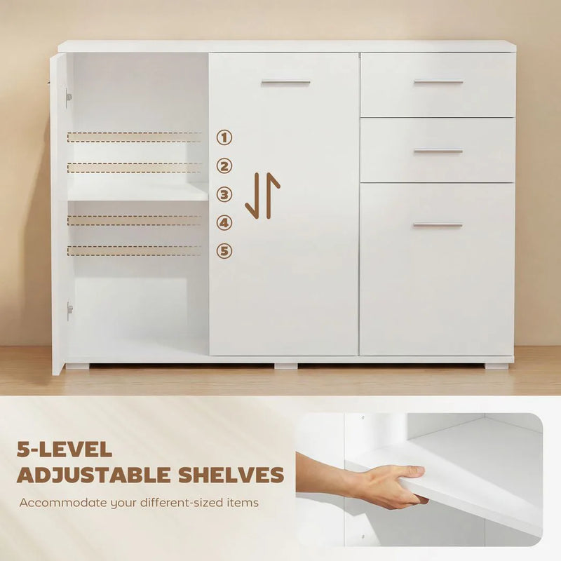HOMCOM Sideboard, Modern Storage Cabinet with 2 Drawers, 3 Doors and Adjustable Shelves, White