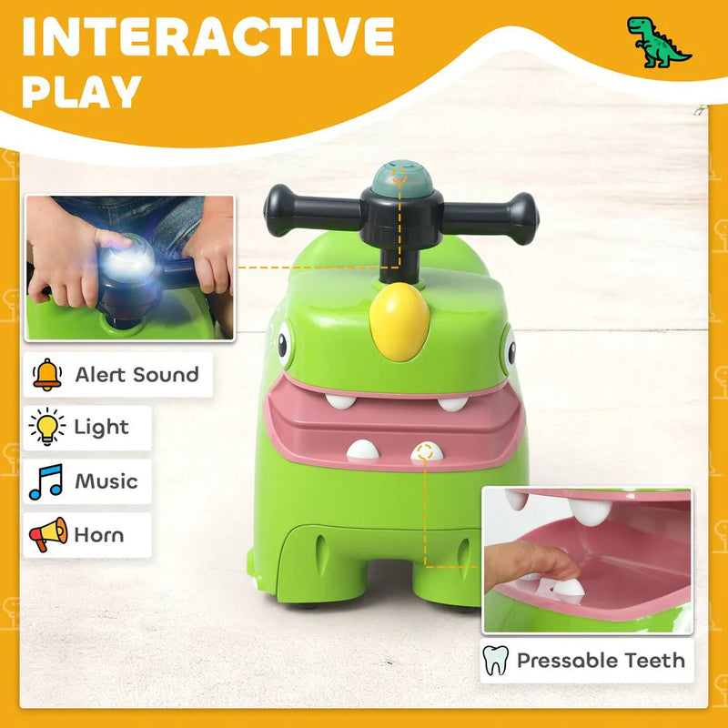 AIYAPLAY Kids Ride On Car, Dinosaur Foot to Floor Slider with Storage, Toddler Walker with Light, Sounds, Green