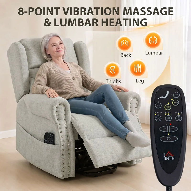 Riser Recliner Chair with Massage and Heat, Chenille Electric Power Lift Recliner Chair, Light Grey